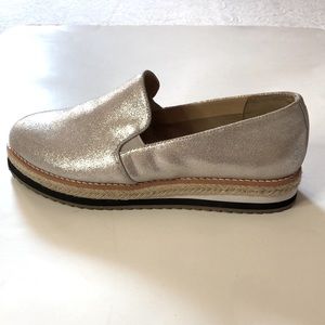 Women platform slip on Loafers Espadrilles in silver , size 38.5